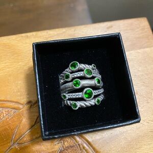 Judith Ripka Sterling green diopside and CZs gems Ring sz8